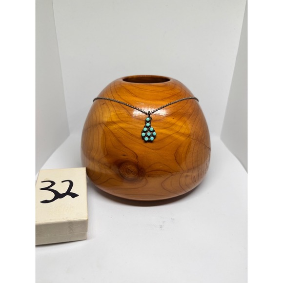 Vintage Turquoise Cluster Necklace Southwestern Navajo Sterling Silver - Picture 3 of 3